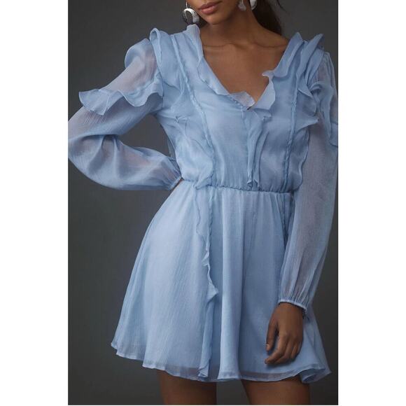 Hutch for Anthropologie Long-Sleeve Frilled Romper Size Small Blue NEW - Picture 3 of 10